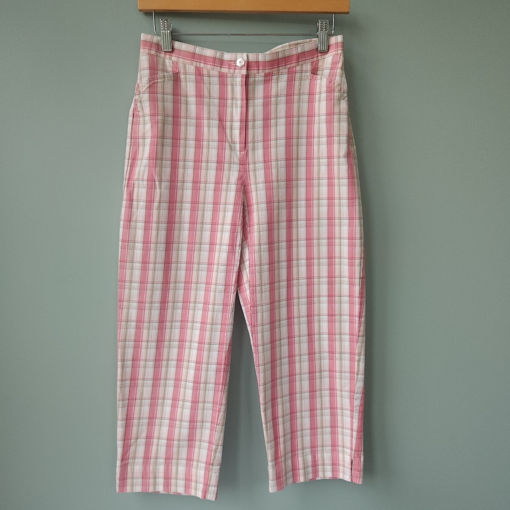 LIZ GOLF Tabitha Pink Plaid Cropped Pants Size 4